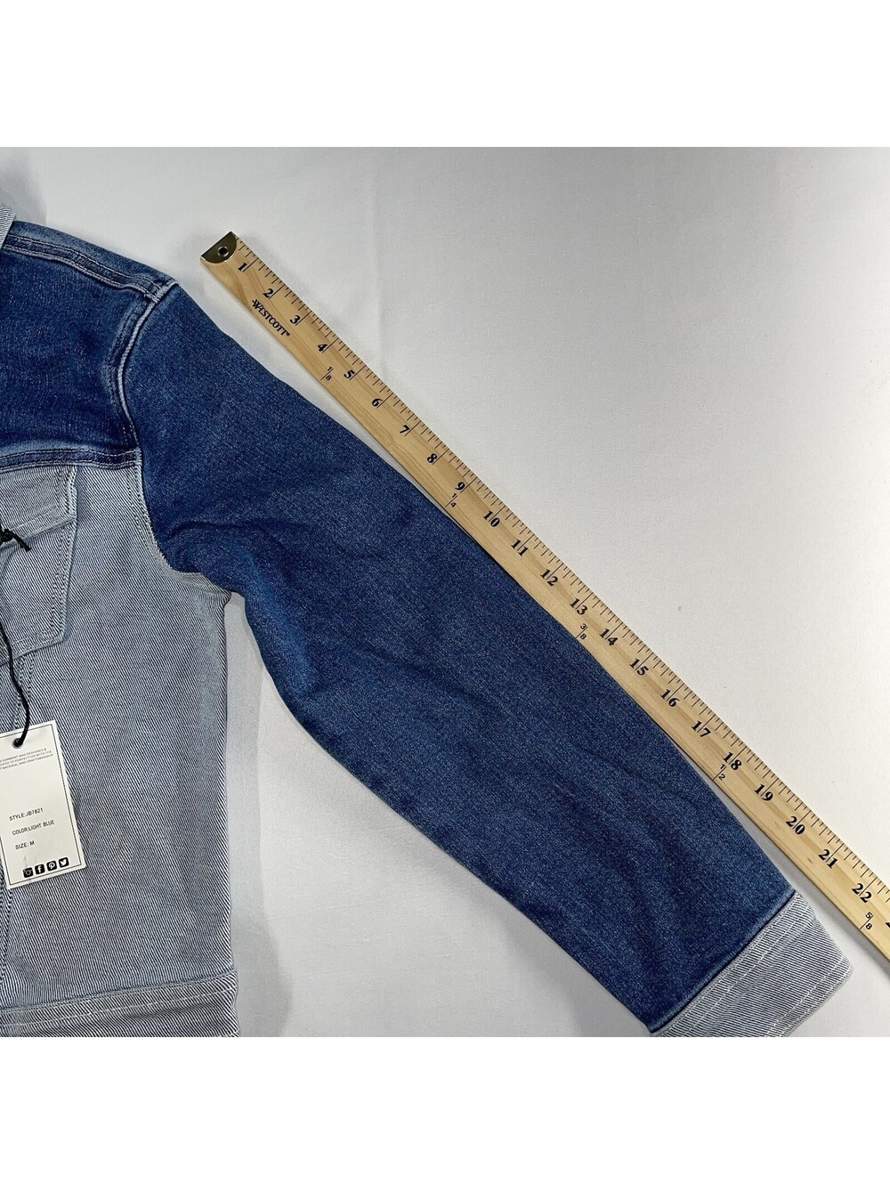 Judy Blue Denim Jacket Womens Medium Blue Denim Color Block Boxy Western Cowgirl - Picture 7 of 11